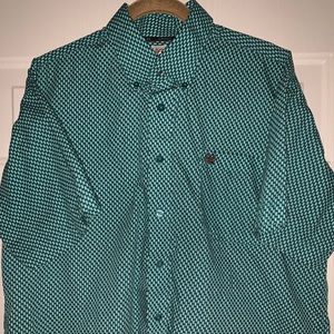 Cinch Mens Shirt Sz M Button Down Short Sleeve Green Black, white Plaid Western